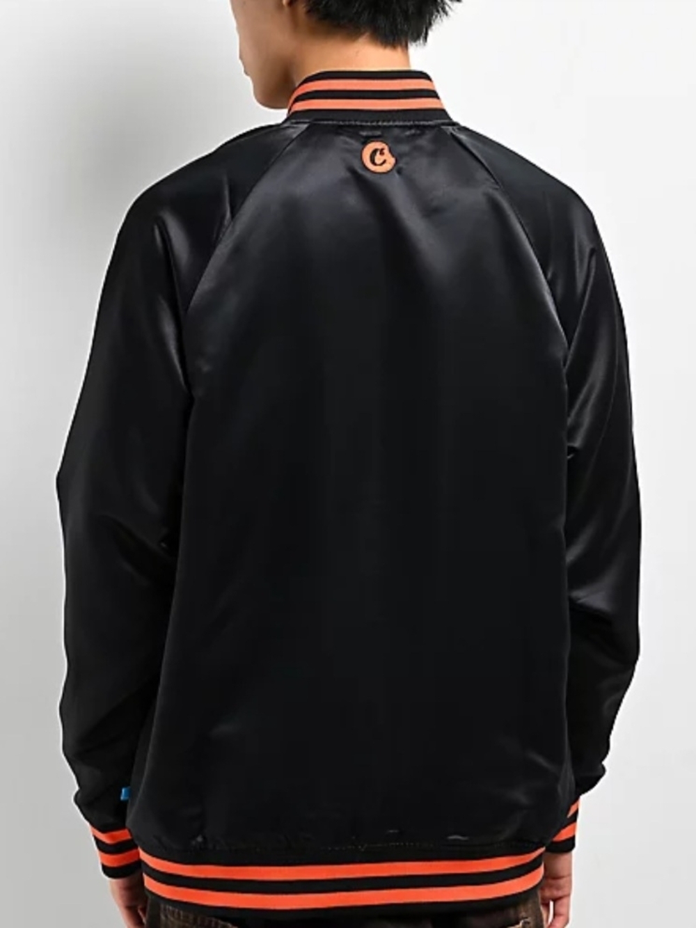 Cookies Black/Orange Satin Jacket with and White Script Sizes S /M/L New $85 - Picture 5 of 9